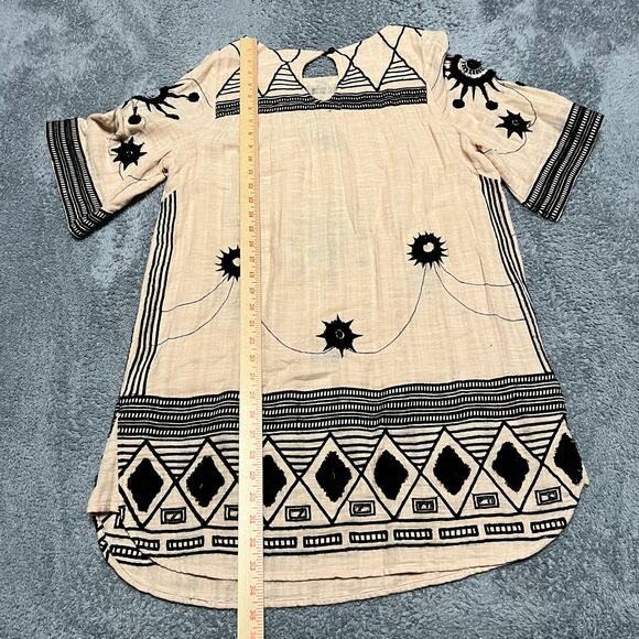 Free People Romantics Dress Womens Small Beige Embroidered Mini India Made Boho - Picture 7 of 7